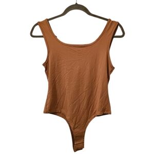 Brown Threadbare Women's Super Stretch Square Neck Bodysuit